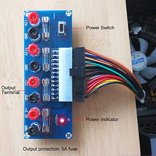 Icstation ATX Breakout Board 24 Pin Benchtop Power Board PC Computer Power Supply Adapter Module 12V 5V 3.3V - Thumbnail 3