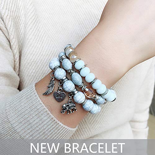 Boho Bead Stackable Bracelets for Women - Vintage Multi Layer Colorful Beads Bracelets Bohemian Anklets Charm Birthstone Yoga Chain Stretch Beach Bangle (White Elephant Bracelet)2