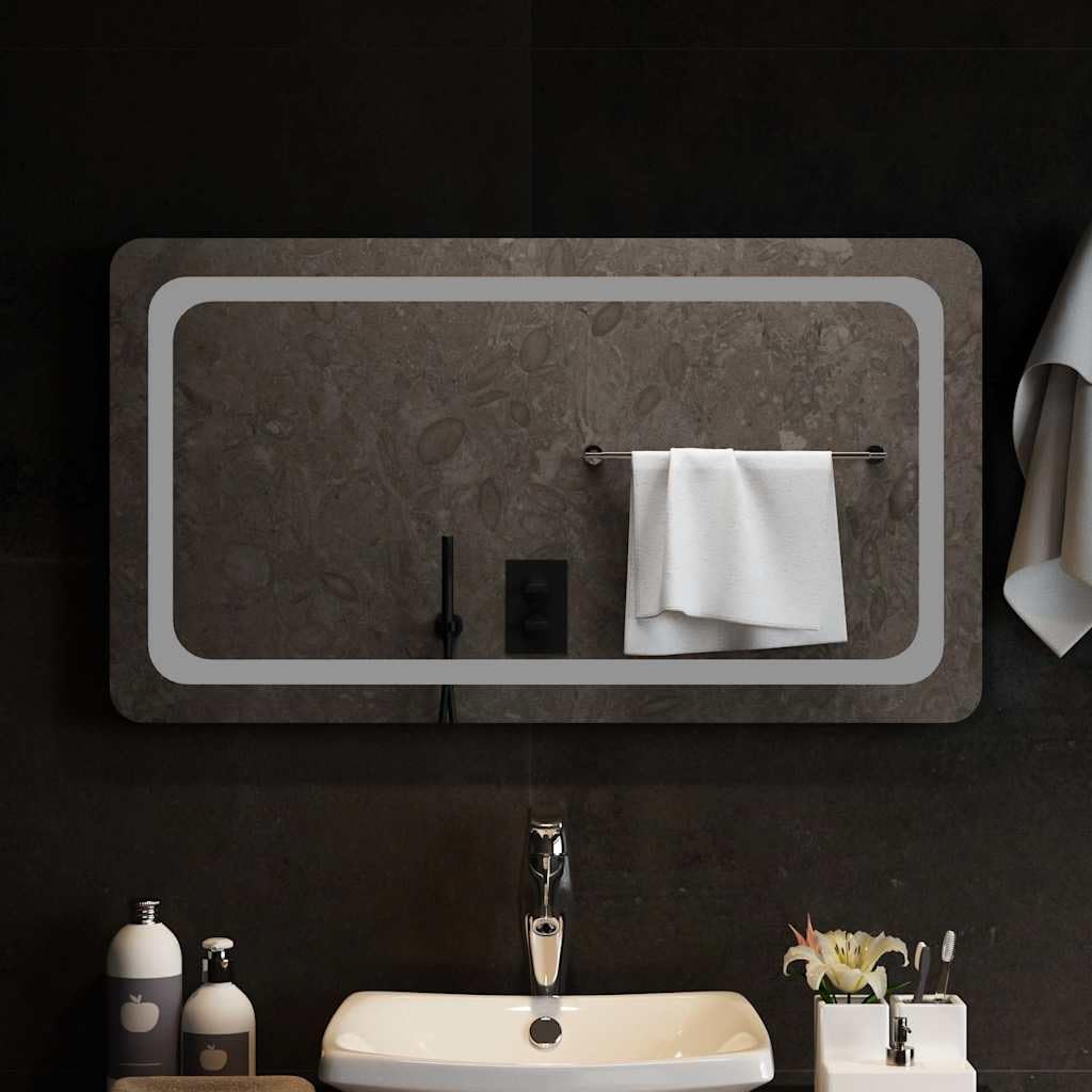 Lustro łazienkowe LED, 90 x 50 cm, szkło, IP65, oświetlenie USB, lustro kosmetyczne z haczykiem, wodoszczelne wzornictwo do montażu na ścianie do przedpokoju i sypialni