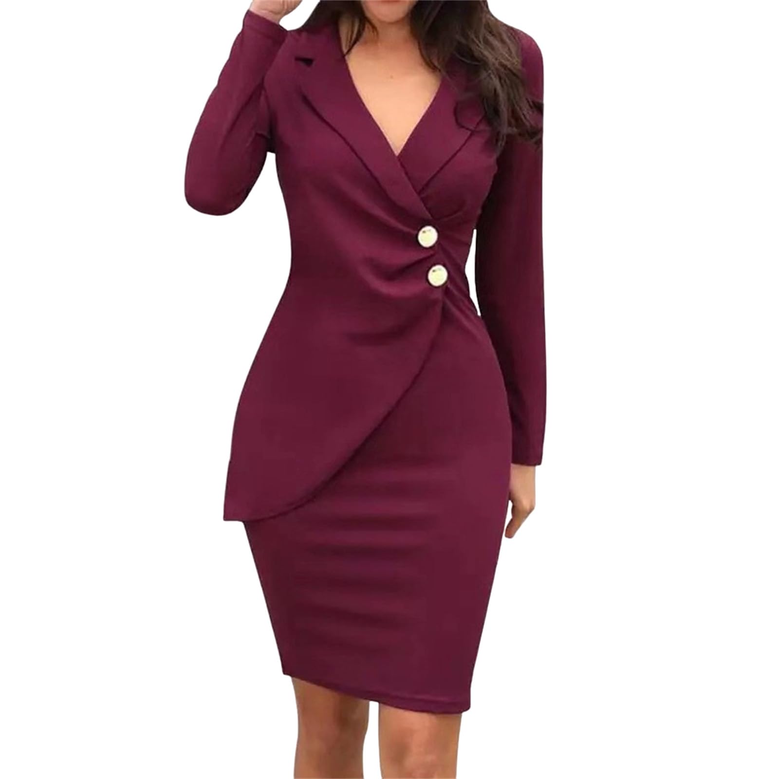 Womens Wear to Work Dresses Deep V Neck Bodycon Cocktail Party Pencil Midi Dress Elegant Business Office Sheath