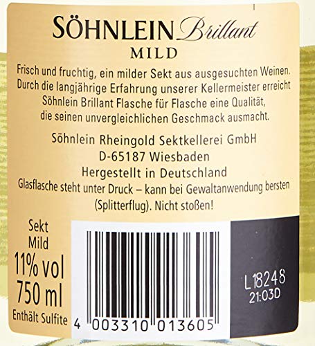 Söhnlein Brillant Mild Sekt (6x0,75 l) – Milder Sekt mit fruchtigem Aroma von Apfel und Mirabelle– Passend für Feste, Brunch und besondere Momente