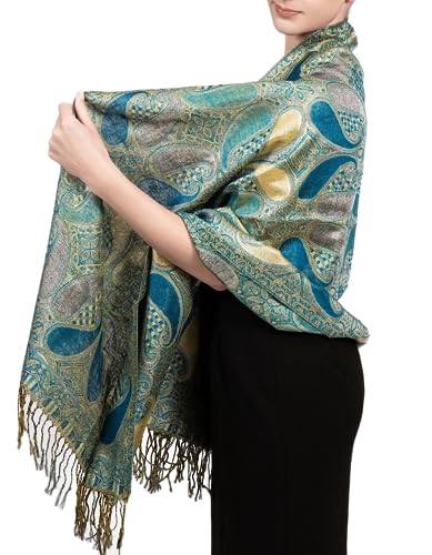 Achillea Women’s Paisley Pattern Sparkling Metallic Pashmina Shawl Wrap Scarf Stole3