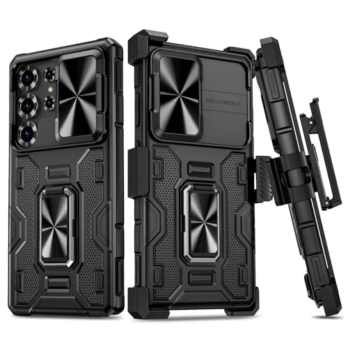 VEGO for Galaxy S25 Ultra Case with Belt Clip Holster and Stand Black
