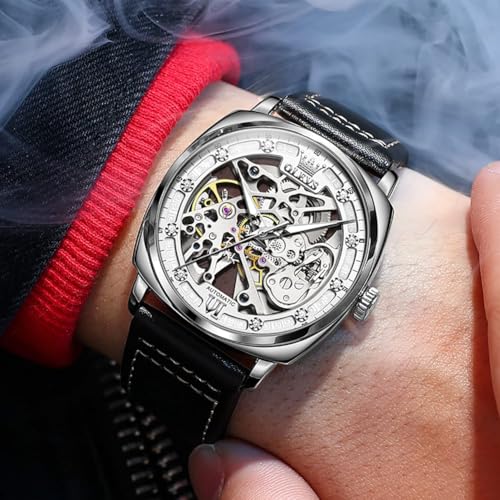 Image of OUPINKE Mens Watches Automatic Skeleton Mechanical Watches for Men Self Winding Luxury Fashion Leather Strap Steampunk Style Luminous Waterproof Men Wrist Watches