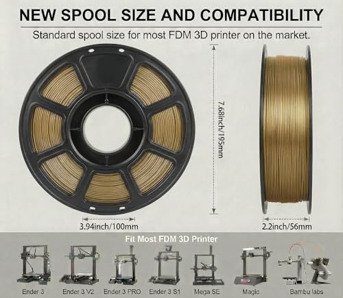 Image of PETG Filament 1.75mm for 3D Printer, Metal-Like Consumable 1kg (2.2lbs) 1 Spool, Silk Metallic Finish PETG High Speed 3D Printer Filament, Dimensional Accuracy + /- 0.03 mm,Metallic Bronze Gold