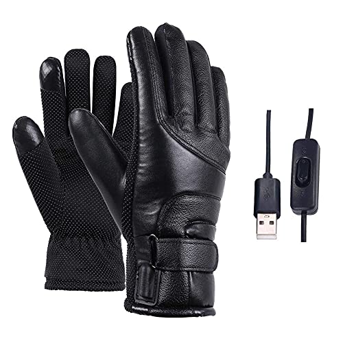 Joygoodta Heated Gloves Electric Winter Thermal Gloves USB Touchscreen Waterproof Leather Black for Women Men Skiing Cycling, Winter Heated