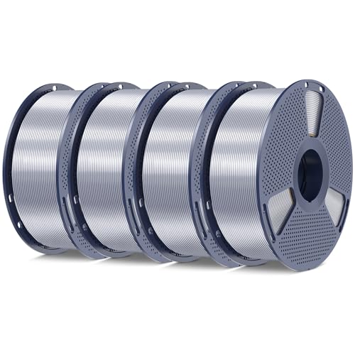 Image of SUNLU Silk PLA+ Filament 1.75mm, Chrome Like Gloss Finish, Smooth Silk Texture, Upgraded Formula for Stable Printing, 4kg(8.8lbs) PLA Plus 3D Printer Filament, Silver 4 Pack