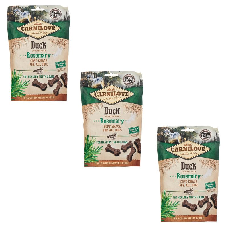 Carnilove Soft Snack Duck with Rosemary | 3er Pack | 3 x 200 g | Leckerli für Hunde | Ente und Rosmarin | Ohne Zuckerzusatz | Exotischer Fleischgeschmack