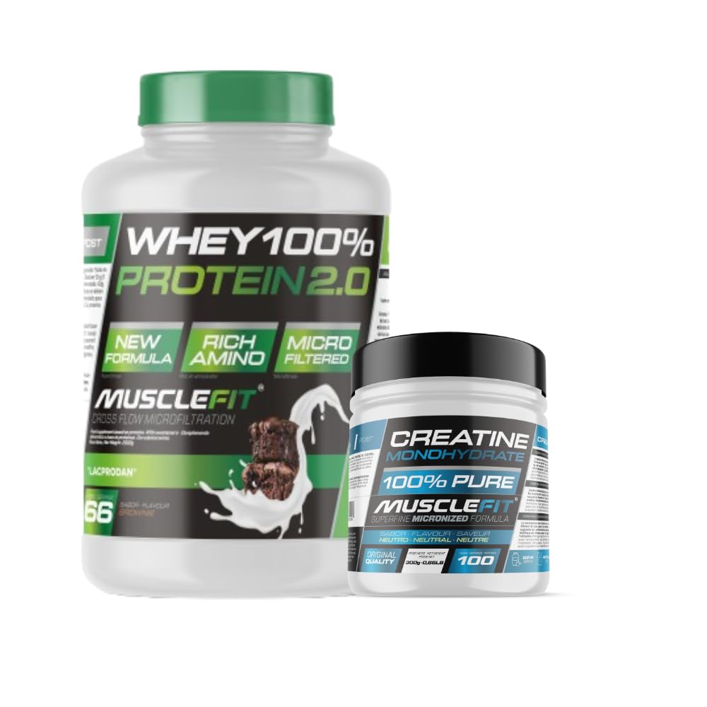 MuscleFit - Pack Whey 100% Protein 2kg Sabor Brownie + Creatina 300g