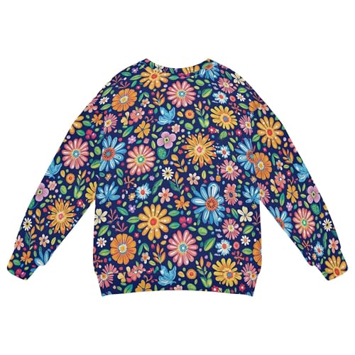 JUNZAN Retro Colorful Flowers Kids Girls Sweatshirt Hoodie Long Sleeve Tops Clothing Shirts Athletic 4T2