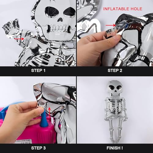 Image of AMFIN (Pack of 1) Halloween Skeleton Foil Balloon - 52 Inch Giant Skeleton Balloon Decoration | Scary Halloween Party Supplies - Black & White