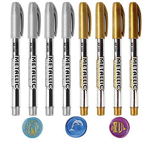 Wax Seal Pen Kit, ANBOSE 8 PCS Metallic Marker Color Pen for Decorating Wax Seal Stamp, Premium Wax Seal Pen Set for Wedding Wax Envelope Seal, Fit All Wax Seal Beads or Wax Seal Sticks