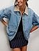 Lumister Women's Oversized Denim Jacket with Contrast Trim Long Sleeve Button Down Jean Coat with Pockets Outerwear