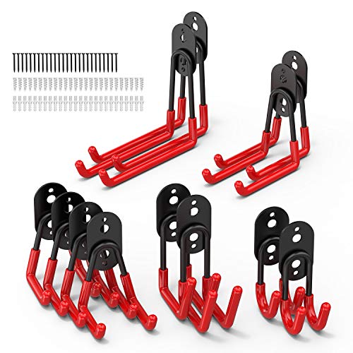 Garage Hooks,FYSMY 12-Pack Utility Double Heavy Duty Steel Garage Storage Hooks,Wall Mount Garage Hanger & Organizer for Organizing Power Tools, Ladders, Bulk Items, Bikes, Ropes etc