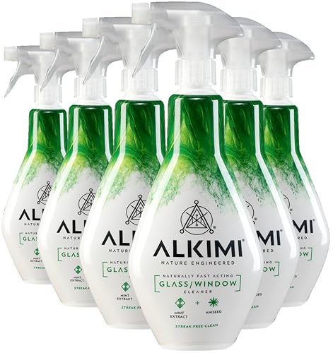 ALKIMI Glass & Window Cleaning Spray, Pack of 6 – Powerful Cleaning, No Harsh Chemicals, with Natural Mint Extract & Aniseed