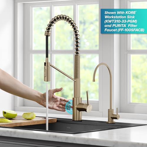 Image of KRAUS Oletto Touchless Sensor Commercial Pull-Down Single Handle Kitchen Faucet with QuickDock Top Mount Assembly in Spot Free Antique Champagne Bronze, KSF-2631SFACB