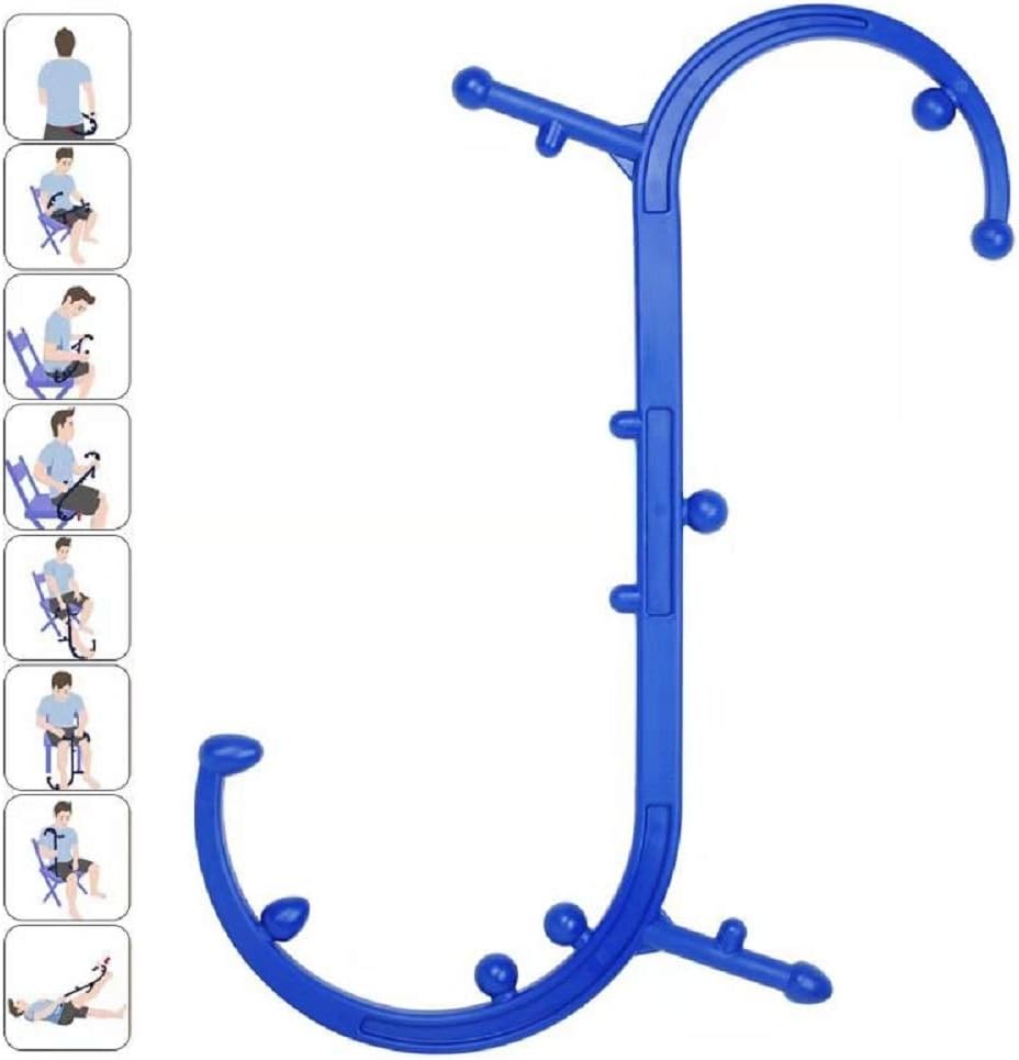 Trigger Point Therapy Self Massage Tool (Detachable), Handheld, S Shape with 13 Knobs, Back, Neck & Shoulder Muscle Relieve, Deep Muscle Massage, Blue