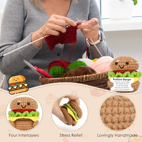 Inspirational Gifts for Women Men Encouragement Positive Crochet Burger | Mini Christmas Birthday Gifts Cheer Up Stress Relief Self Care Gift for Coworker Friend Boss Teacher Appreciation Fall Decor - image 2