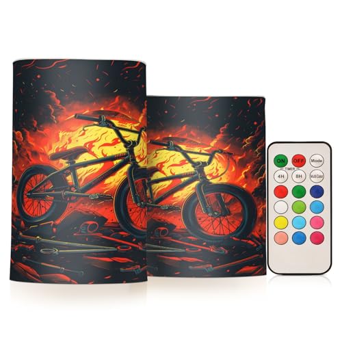 Logo Design Bmx Bike Red and Black Color with Some Repairing Tools at The Background Flames Flickering Flameless Candles Battery Operated with Remote Timer,Tea Light Candles LED Pillar Votive Candles