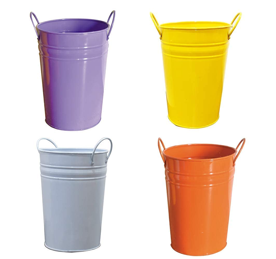 Ascent Homes Round Tall Galvanized Metal Bucket Planter with Handles Set of 4 Amazon.in