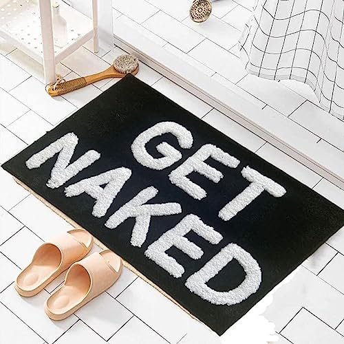 Zeeinx Get Naked Bath Mat Cute Bathroom Rugs Non Slip Microfiber Bath Rugs Funny Bathroom Decor Machine Washable Black Bath mat for Tub and Shower 16x24
