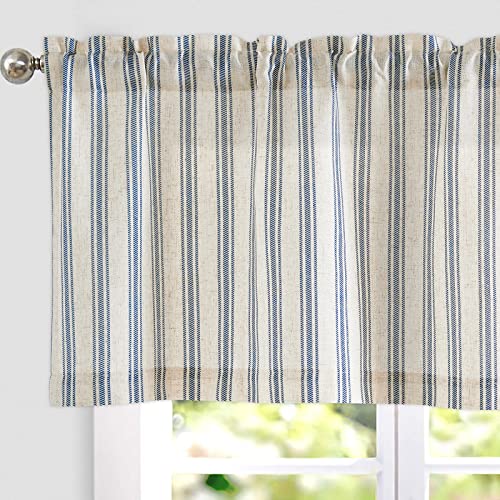 jinchan Striped Valance Farmhouse Window Treatment Linen Textured Drapes for Small Windows Kitchen Living Room RV Vintage Light Filtering Valance 16 I