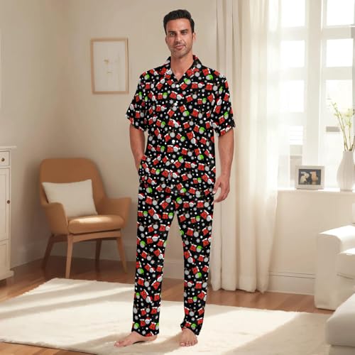 Mens 2 Piece Pjs Short Sleeve Sets Loungewear with Long Pants Button Down Pajamas Set Short Sleeve Soft Sleepwear Pjs3