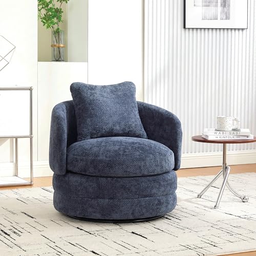 Sillón Redondo Giratorio Chenille Azul miniatura 1