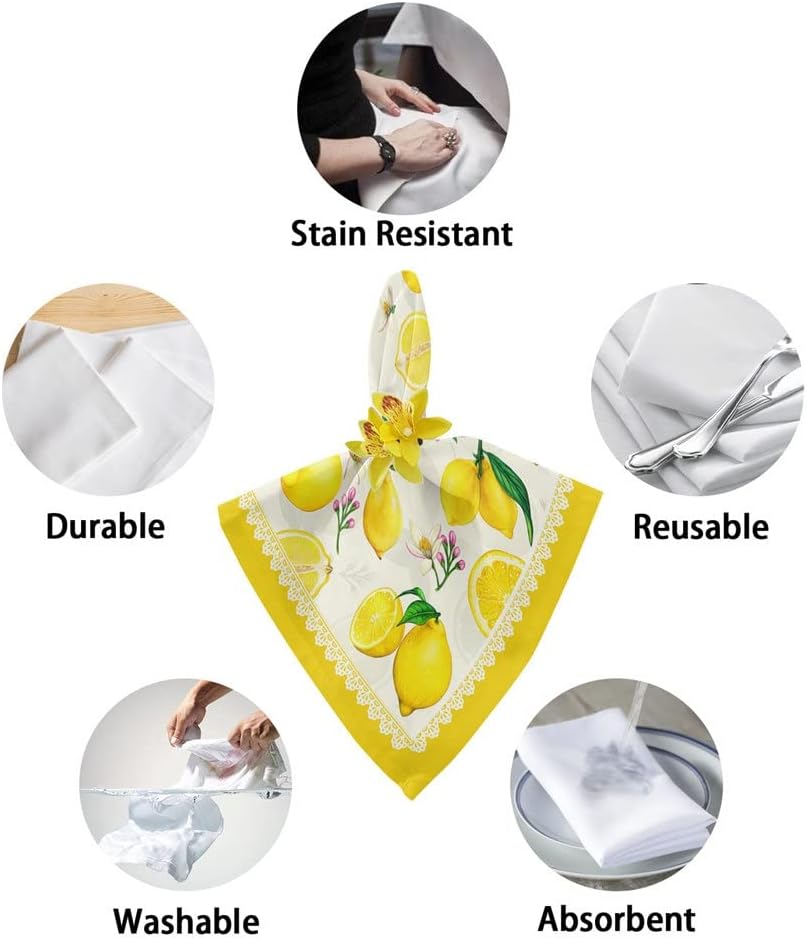 Lemon Yellow Pastoral Table Napkins Cloth Set Soft Handkerchief Wedding Decoration Banquet Dinner Napkins Cloth(8pcs)