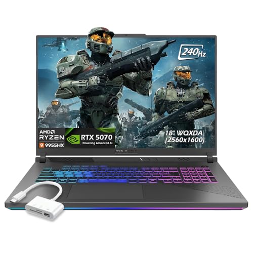 Image of ASUS ROG Strix G18 Gaming Laptop, 18 inch WQXDA (2560x1600) 2.5K IPS 240Hz Display, AMD Ryzen 9 9955HX, RTX 5070, 32GB DDR5 RAM 2TB SSD, Wi-Fi 6E, Backlit KB, Win11, Eclipse Gray, w /USB 3.0 Hub, W /GaLiMu