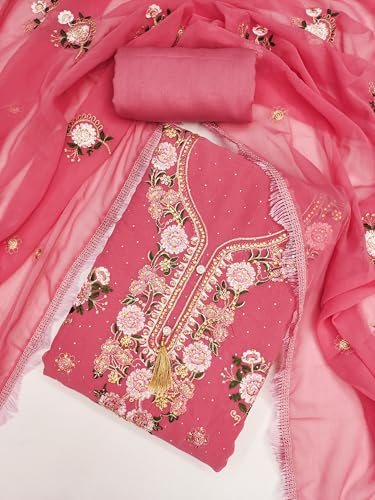 Image of Women's Georgette Embroidery Work Unstitched Dress Material