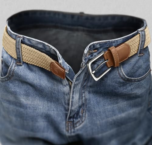 Image of KEMISANT Men Belt-Stretch Woven Braided Belt For Gift Men Golf Casual Jeans Dresses with Nylon Canvas 1 3 /8 inch