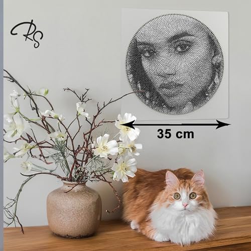 RingString- String Art Fadengemälde DIY | personalisiertes Geschenk | eigenes Bild als Garnportrait | Wunschmotiv | Wandbild (Mini 35x35 cm)