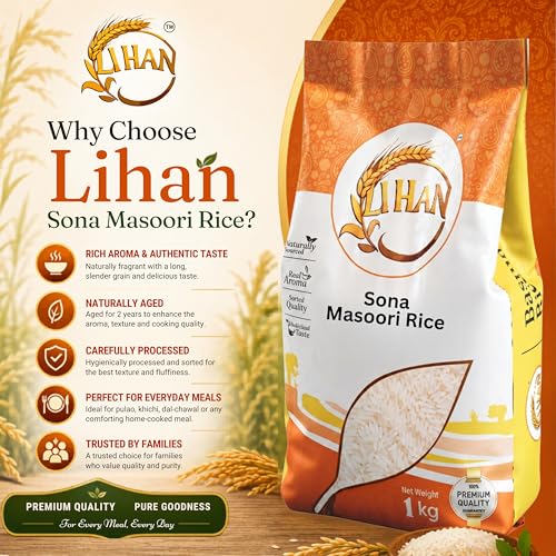Image of Lihan Sona Masoori Rice 5kg | Premium Quality Rice for Everyday Cooking | Soft Texture, Easy to Digest & Naturally Aromatic | 1kg (Pack of 5)