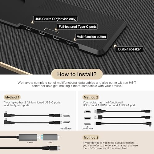 Image of 15.6 inch Laptop Screen Extender, Laptop Monitor Extender 120% sRGB FHD 1080P IPS Type-C /HDMI /USB-A Plug & Play Portable Triple Monitor for 13 inch-17 inch Laptops Compatible with Mac, Wins, Android, Chrome