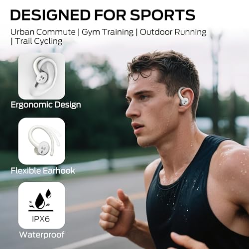 Monster N-Lite 216 Wireless Earbuds, Sports Earbuds with Earhooks, Noise Cancelling Headset, Stereo Deep Bass Over Ear Buds 48H Playtime, IPX6 Waterproof Earphones for Running/Workout(White) - Image 6