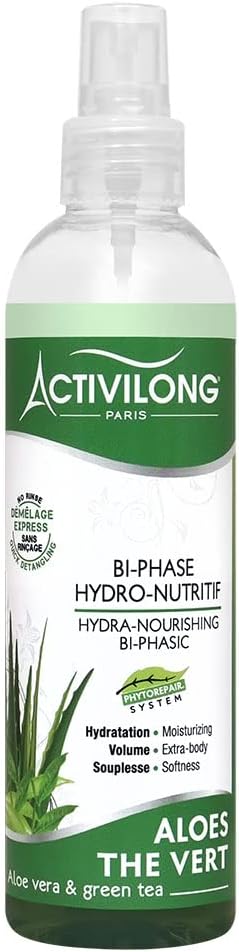 ACTIVILONG – Spray Bi-Part Hydronutritif Aloès Et Thé Vert – Sans Rinçage – Cheveux Abîmés Et Déshydratés – Démêle, Hydrate Et Restructure – Phytorepair System – Made In France – 240ml