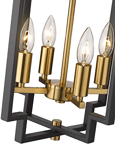 Emliviar 4-Light Lantern Chandelier, Farmhouse Dining Room Pendant Lighting, Black And Gold Finish, Je1981-D4 Bk+G #TOP1