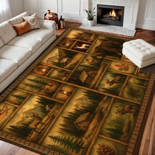 10x14 Western Area Rugs for Bedroom Boho Washable Woodland Rug