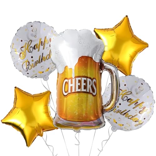 Image of KITTER Cheers Foil Balloon For Birthday - 5 Piece Set | Cheers Balloon For Decoration | Birthday Decoration Items for Men | Cheers Foil Balloon For Husband Wife | Birthday Decorations for Men