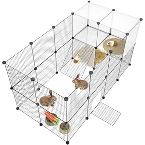 HOMIDEC Rabbit Run,Double Puppy Pen with Door,Encrypted Wire Mesh Cages 29 Panels Indoor/Outdoor DIY Metal Pet Fence for Puppy,Rabbit,Kitten,Hamster,Guinea Pig,Turtle,Hedgehog.Black(140x70x70CM)