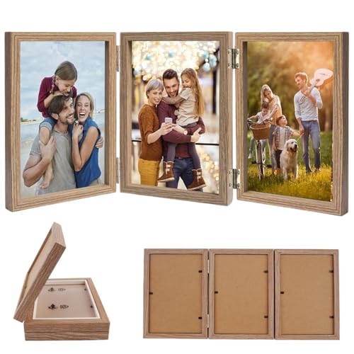 Bilderrahmen 3 Bilder 10x15 cm, Bilderrahmen Collage für 3 Fotos, Faltbar...