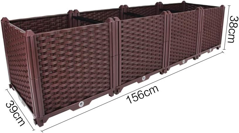 BAOYOUNI Rectangular Raised Garden Bed Kit Indoor Outdoor Plastic Planter Grow Box for Fresh Vegetables, Herbs, Flowers & Succulents, Brown, 61.41'' x 15.35'' x 14.96''