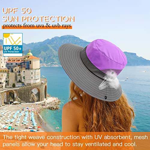Image of Sun Hats for Women Beach Hat Ponytail Hat Womens Sun Hat with UV Protection Wide Brim