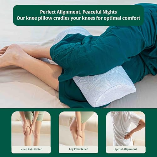 Image of The White Willow Firm Medical Grade Foam Half Moon Multiuse Knee, Leg and Back Support Bolster Pillow for Neck Pain Relief, Sciatica with Washable Hypoallergenic Cover- 19 inch x 8 inch x 3.5 inch Blue