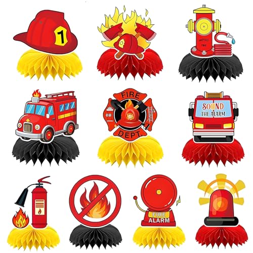 WROYGVY 10 Stück Feuerwehr Geburtstag deko Feuerwehr Kinder Party tischdekoration Feuerwehrauto Bienenwabe für Kindergeburtstag Brandschutzeignungen Geburtstagsparty
