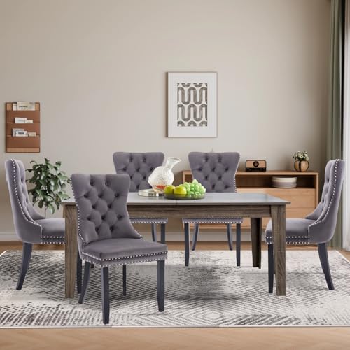 SoarFlash 5 Piece Extendable Dining Table Set for 4-8 Person, Wooden Dining Room Table with 4 Chairs for Gatherings, Meeting for Small Kitchens, Dining Office Areas(Grey/Grey)