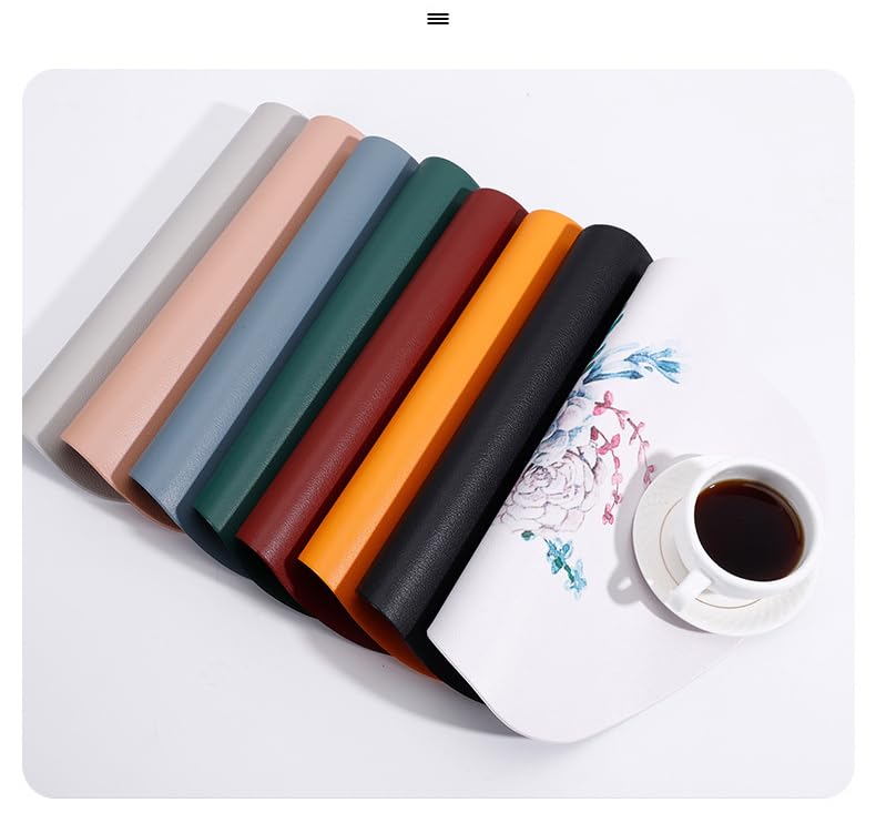 Salvamanteles Lavables, Juego de 4 Manteles Individuales y Posavasos de Cuero de Doble Cara Manteles Individuales Impermeables Antideslizantes Resistentes Al Calor Manteles y Posavasos de Col