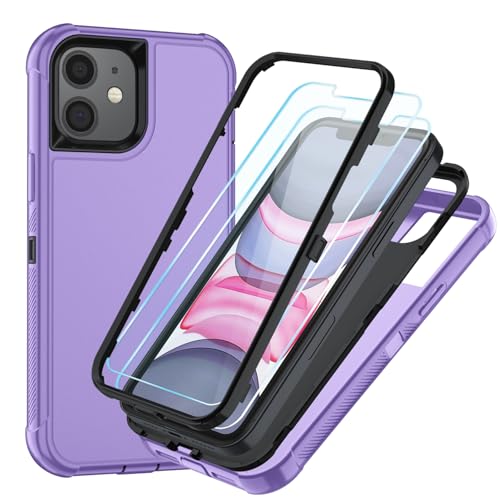 Image of SunStory Compatible with iPhone 11 Case with HD Screen Protector, 3-Layer Heavy Duty Full-Body Cover,3 in 1 Hybrid Protective Case for iPhone 11 6.1 inch,Violet