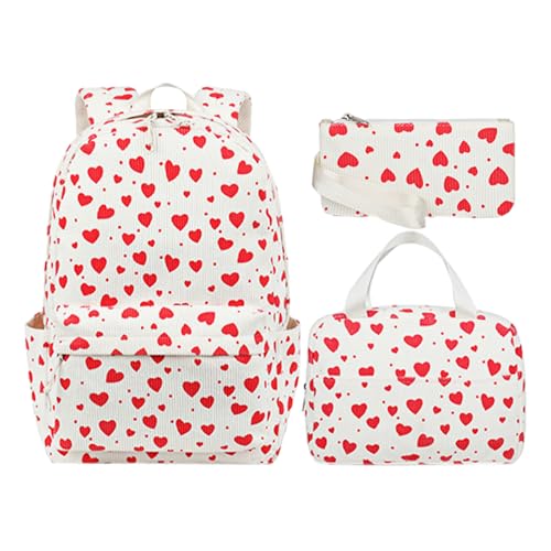 Sac à dos en velours côtelé 3 pièces avec boîte à lunch et trousse pour filles